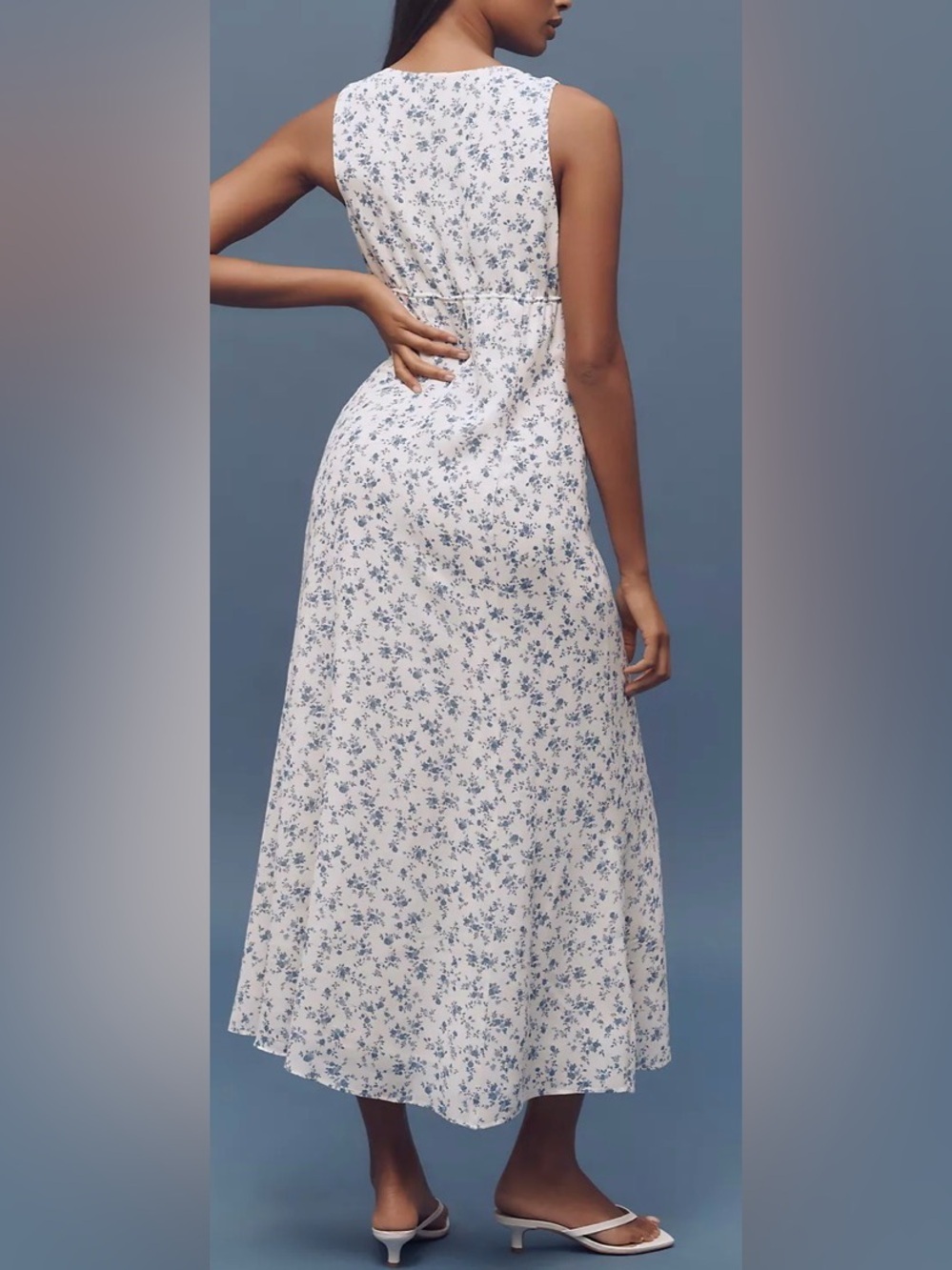 NEW Reformation Ceara Floral V-Neck Midi Dress size 2 Ivory/Blue - Picture 2 of 9
